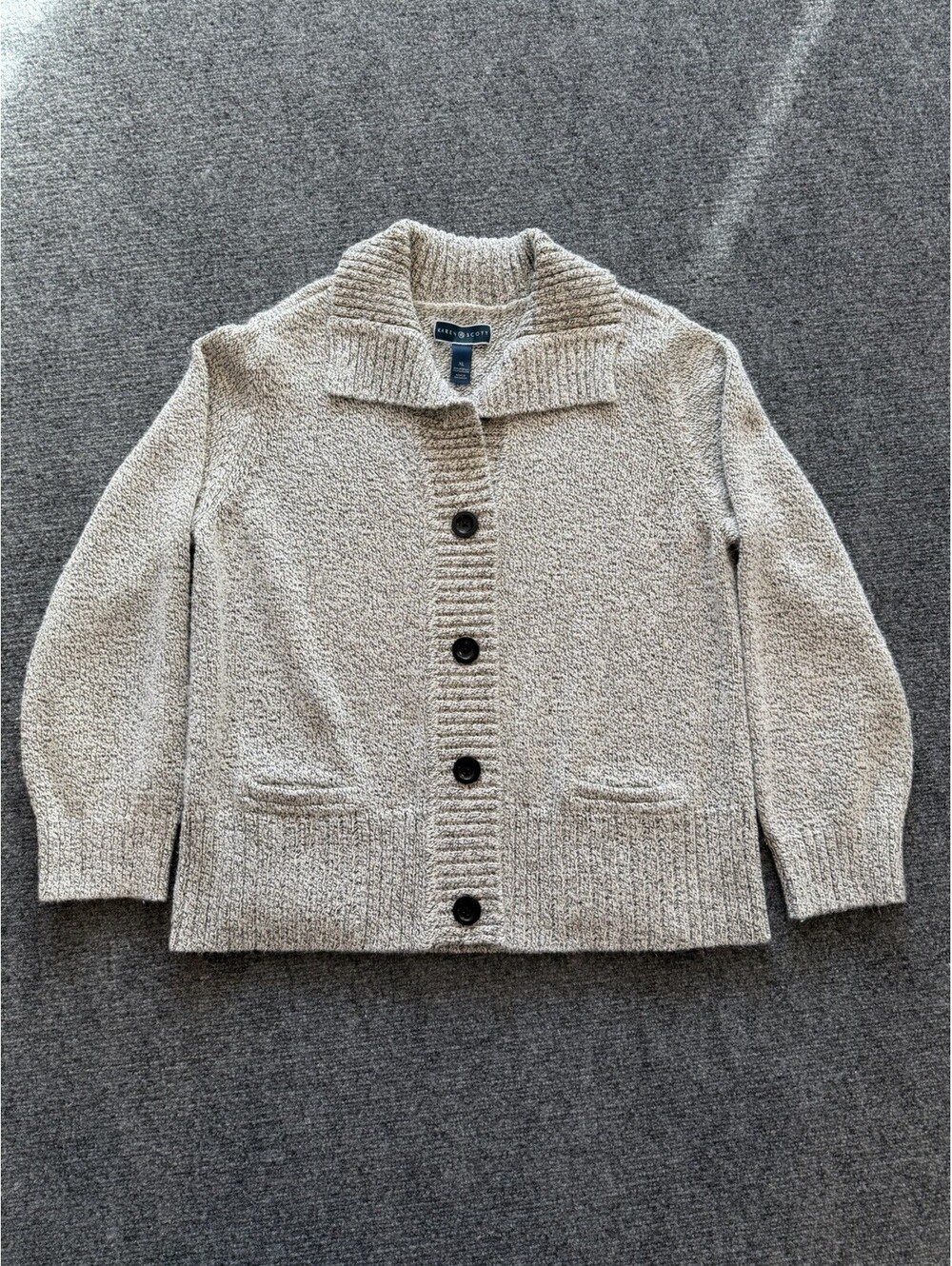 Karen Scott Cardigan Womens XL Grey Marled Knit Grandpa Sweater Button Pocket